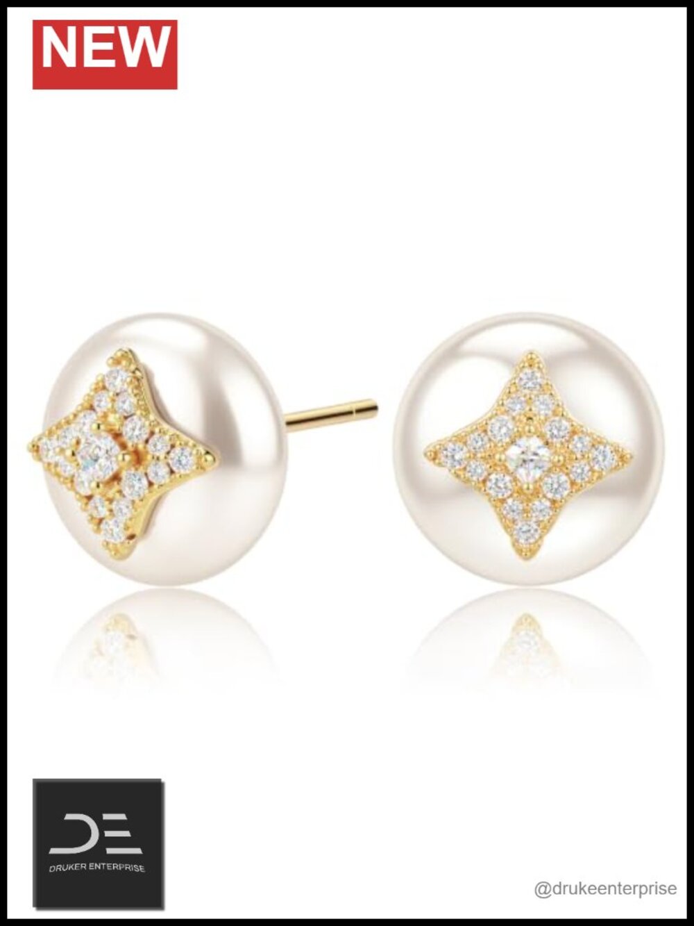 EYESHOCK Pearl Stud Earrings 925 Sterling Silver Cubic Zirconia Hypoallergenic